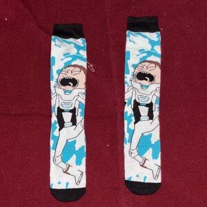 Novelty Blue & White Crew Socks with Character Graphic